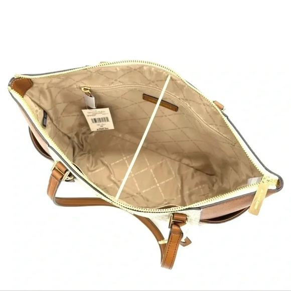 Michael Kors Charlotte Large Top Zip Tote Bag Vanilla/Brown (NWT) - Picture 6 of 9